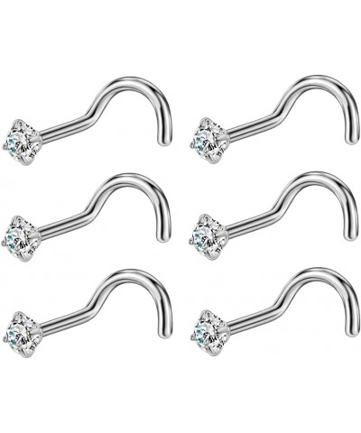 6PCS Surgical Steel/Titanium Nose Studs for Women Nostril Piercing Jewelry 22g / 20g / 18g 2.5mm CZ/Screw/18g/Silver Titanium...