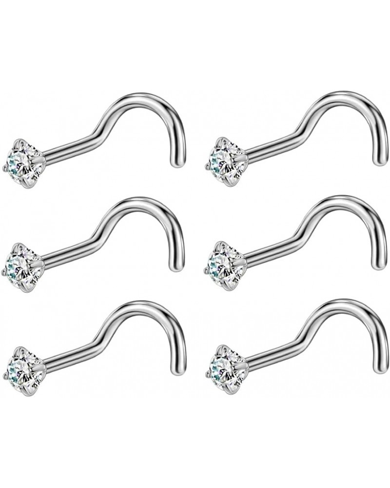 6PCS Surgical Steel/Titanium Nose Studs for Women Nostril Piercing Jewelry 22g / 20g / 18g 2.5mm CZ/Screw/18g/Silver Titanium...