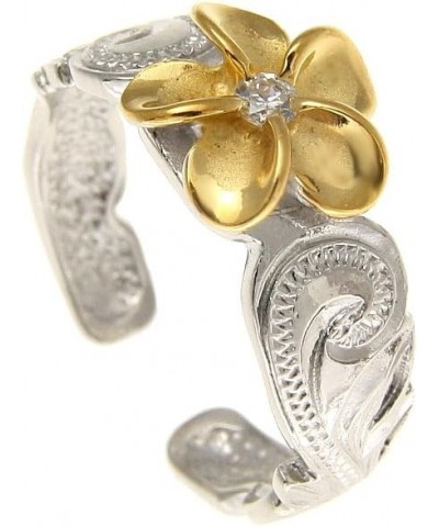 925 sterling silver rhodium plated yellow gold plated Hawaiian plumeria cz scroll cut out edge toe ring $16.52 Others