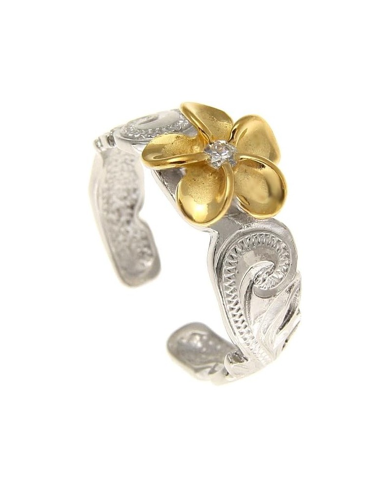 925 sterling silver rhodium plated yellow gold plated Hawaiian plumeria cz scroll cut out edge toe ring $16.52 Others