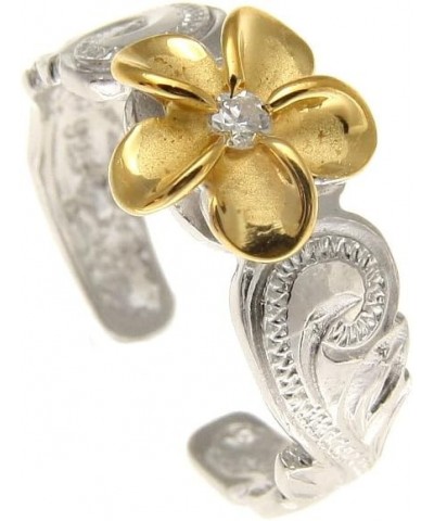 925 sterling silver rhodium plated yellow gold plated Hawaiian plumeria cz scroll cut out edge toe ring $16.52 Others