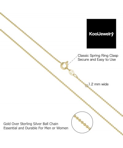 Yellow Gold Plated Silver or Sterling Silver Bead Ball Chain Necklace For Women (1 mm, 1.2 mm, 1.5 mm or 1.8 mm - Sizes from ...