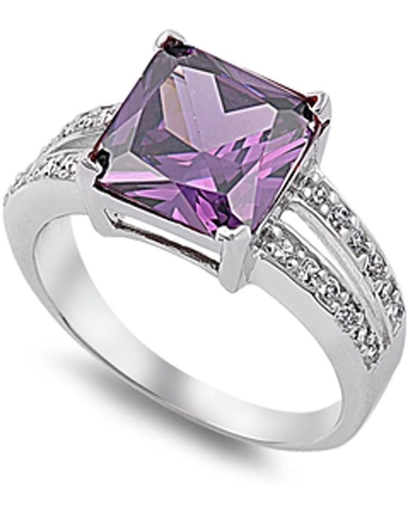 CHOOSE YOUR COLOR Sterling Silver Square Ring Purple (Simulated Amethyst) $16.99 Rings