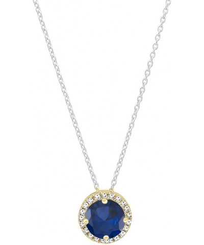 14K 5.5 MM Gemstone & Diamond Ladies Halo Style Pendant (Silver Chain Included), Yellow Gold Blue Sapphire $92.54 Necklaces