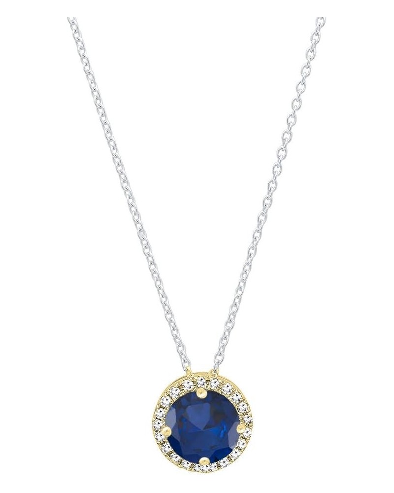 14K 5.5 MM Gemstone & Diamond Ladies Halo Style Pendant (Silver Chain Included), Yellow Gold Blue Sapphire $92.54 Necklaces