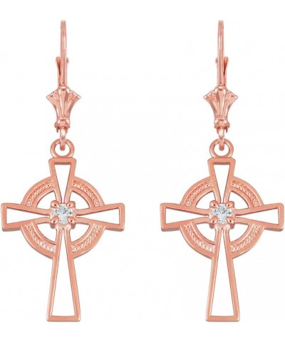 14K Yellow, White, or Rose Gold Gaelic Celtic Cross Dangle Earrings with Center CZ for Women Girls - Choice of Metal 14K Rose...