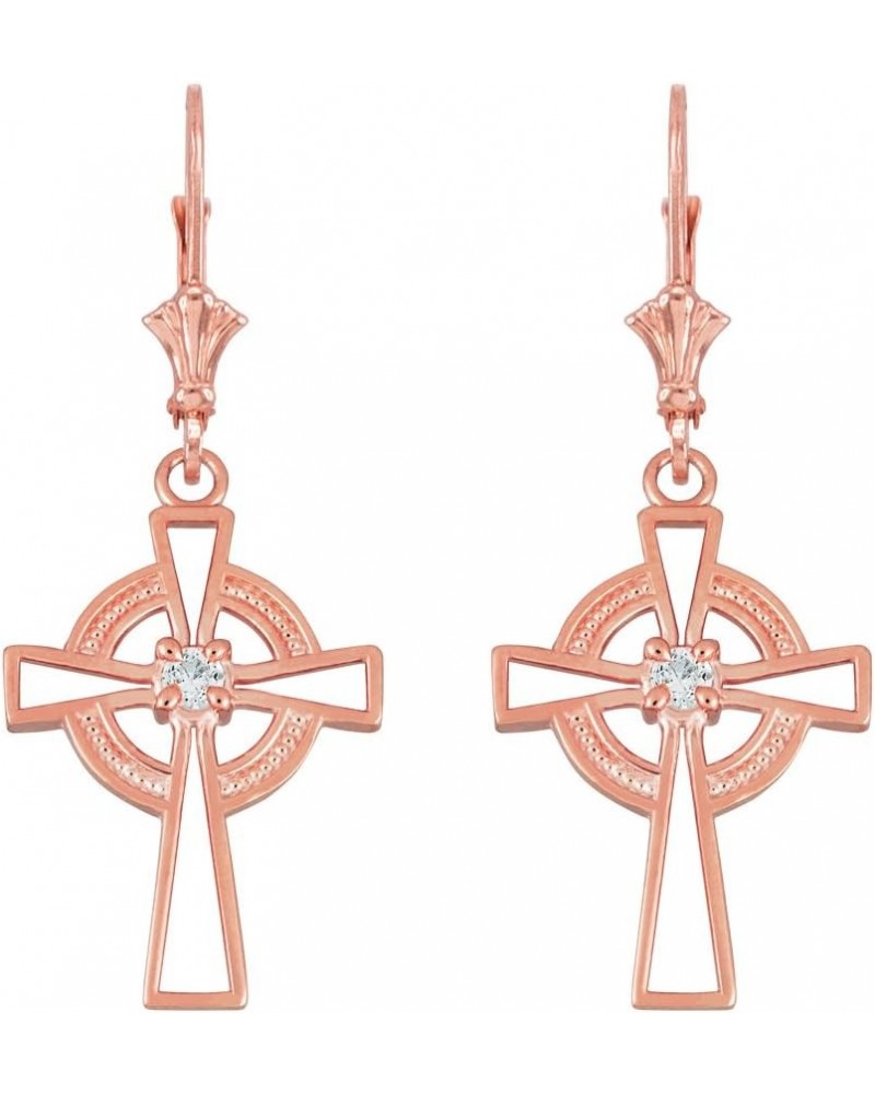 14K Yellow, White, or Rose Gold Gaelic Celtic Cross Dangle Earrings with Center CZ for Women Girls - Choice of Metal 14K Rose...