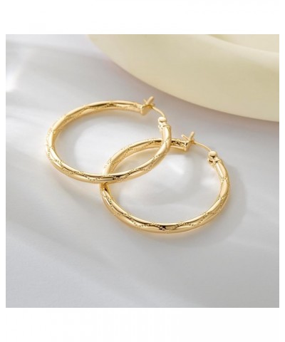 Gold Hoop Earrings 14K Gold Earrings for Women Big Hoop Earrings Diamond-cut Dot Engraved Gold Jewelry for Women 30mm gold $3...