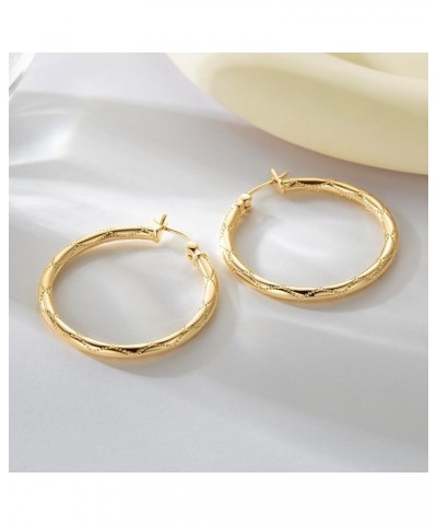 Gold Hoop Earrings 14K Gold Earrings for Women Big Hoop Earrings Diamond-cut Dot Engraved Gold Jewelry for Women 30mm gold $3...