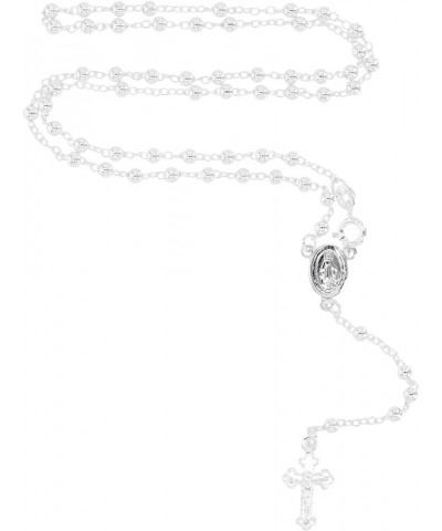 Solid 925 Sterling Silver 3mm-5mm Italian Virgin Mary Rosary Bead Cross Necklace | Made In Italy | 925 Sterling Silver Rosary...