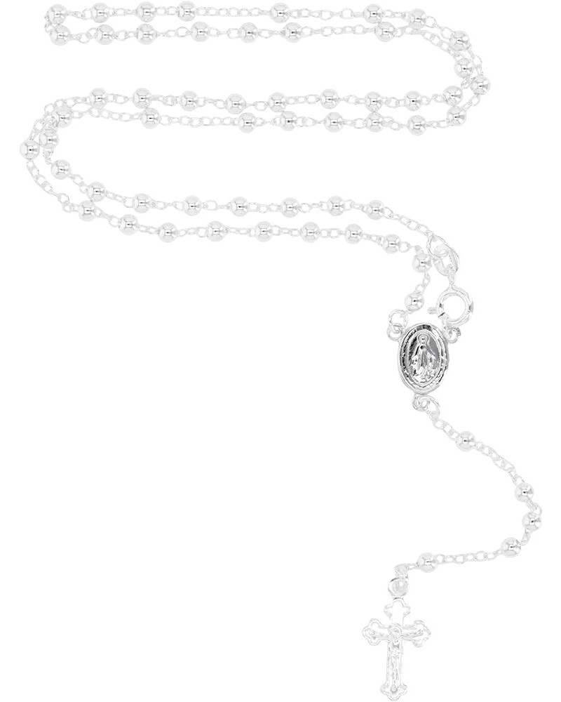 Solid 925 Sterling Silver 3mm-5mm Italian Virgin Mary Rosary Bead Cross Necklace | Made In Italy | 925 Sterling Silver Rosary...