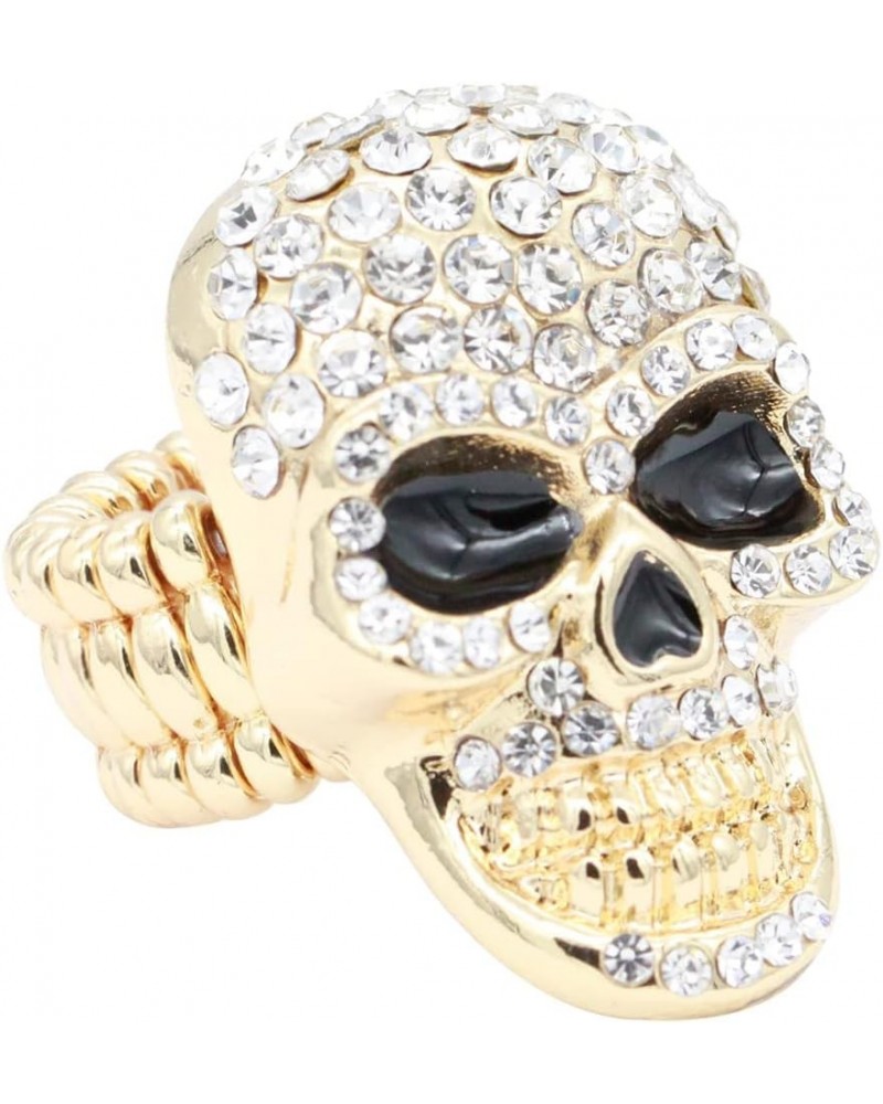 Skull Shape Rhinestone Stretch Ring for Women Size for 7-9 Gold $11.98 Rings