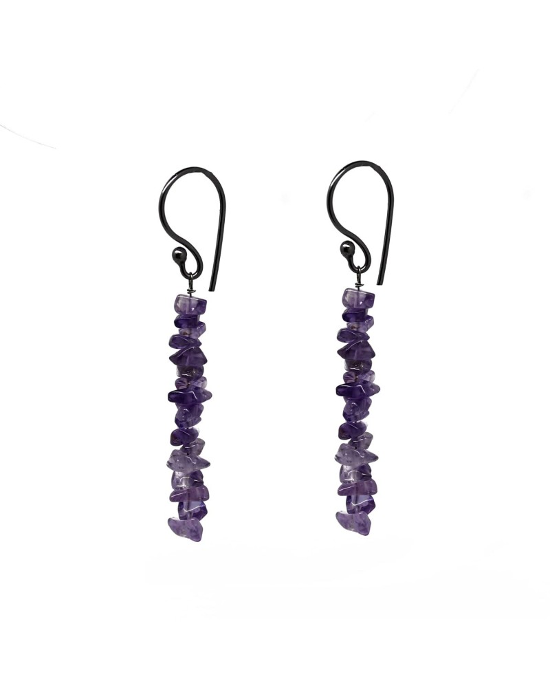 Amethyst Chips Crystal Earrings, February Birthstone, Purple Crystal Earring, Energy Healing Crystals, Gift for Her, Black Pl...