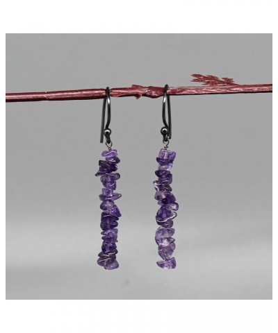 Amethyst Chips Crystal Earrings, February Birthstone, Purple Crystal Earring, Energy Healing Crystals, Gift for Her, Black Pl...