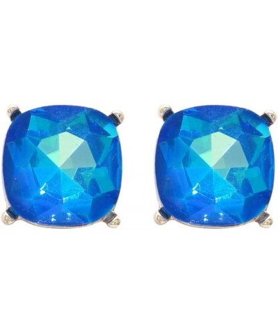 Sparkly Color Glass Post Earrings - Cushion Cut Solid, Square Lever, Round, Semi Precious Glitters Epoxy, For Women Blue base...