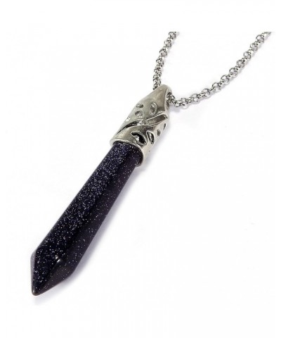 Gemstone Necklace Pendant Crystal Healing Point Reki Chakra Unisex Stainless Steel Chain 20'' Blue Sandstone $6.23 Necklaces