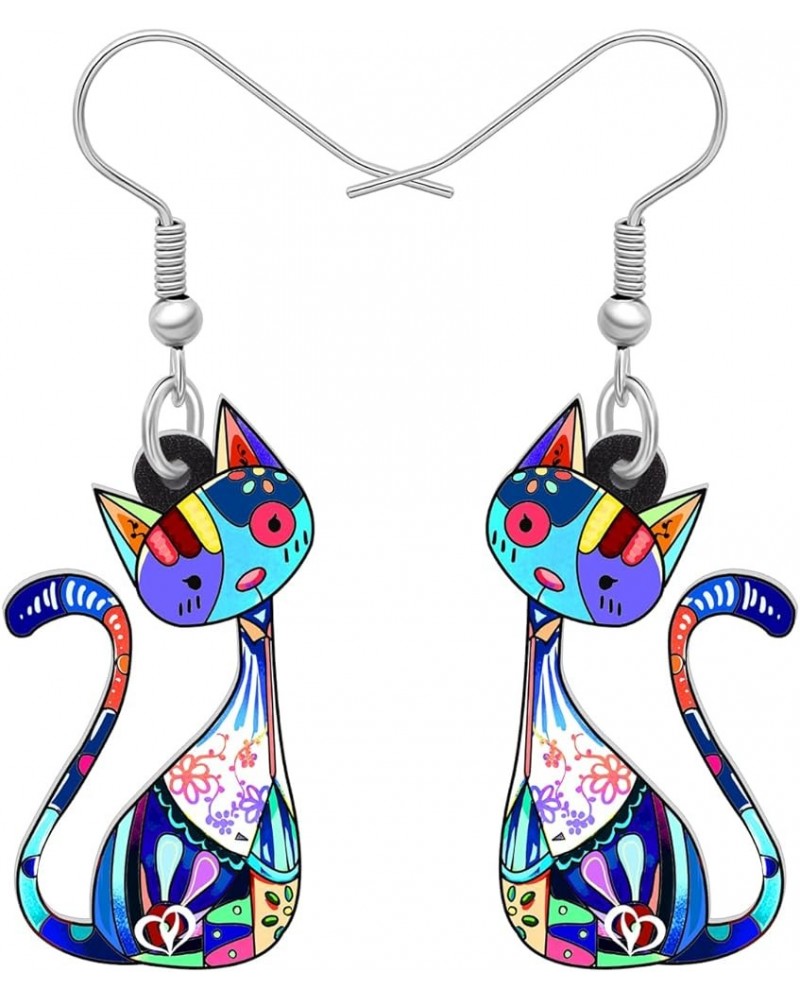 Cute Acrylic Cat Earrings for Women Girls Fashion Animal Earrings Jewelry Charms Cat Gifts Cobalt $7.01 Earrings