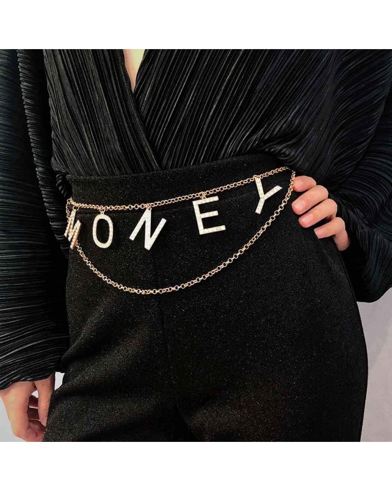 Rhinestone Waist Chain Belt Crystal Letter Money Belly Body Chain Party Body Jewelry Accessories for Women and Girls $9.00 Bo...