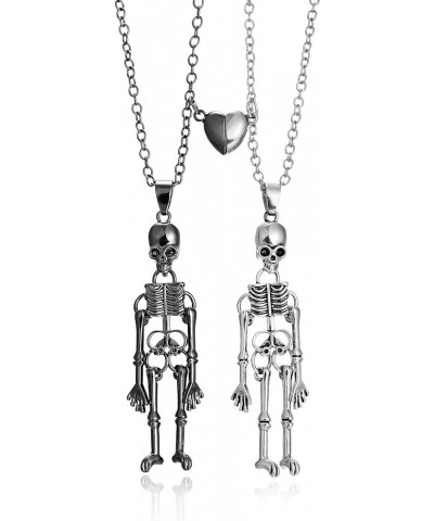 Punk Skeleton Couple Necklace for Women Men.Mutual Attraction Retro Skeleton Skull Ghost Necklaces Best Friend Friendship Nec...