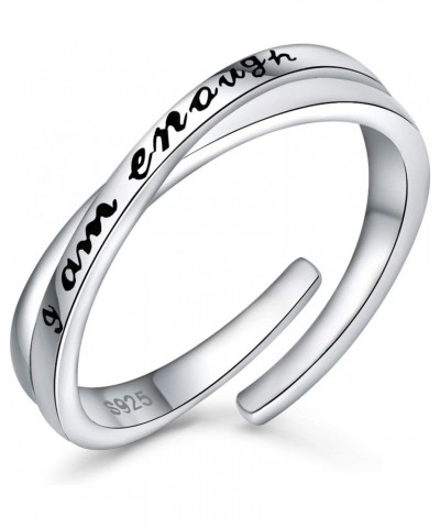 925 Sterling Silver I Am Enough Ring Adjustable Inspirational Rings Jewelry Gift for Women Girlfriend Size 6-9 $9.66 Rings