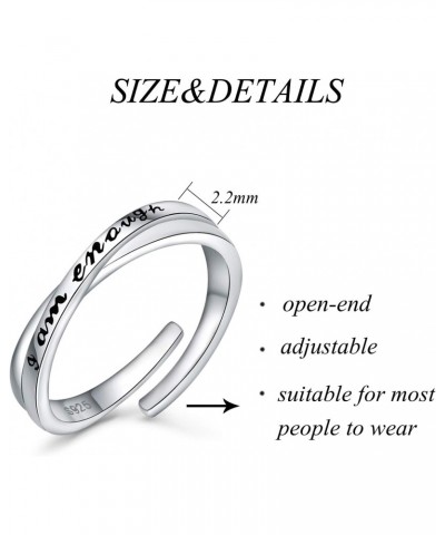 925 Sterling Silver I Am Enough Ring Adjustable Inspirational Rings Jewelry Gift for Women Girlfriend Size 6-9 $9.66 Rings