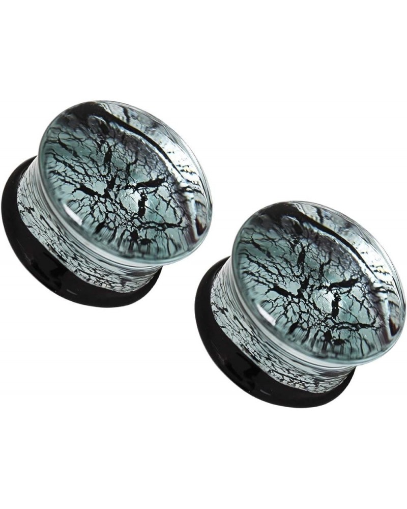 Glass Silver and Black Cracked Web Design Double Flared Ear Plug Gauges, Sold As Pair 14mm (9/16") $11.99 Body Jewelry