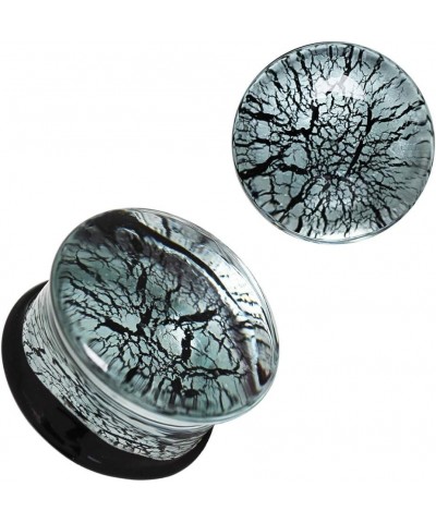 Glass Silver and Black Cracked Web Design Double Flared Ear Plug Gauges, Sold As Pair 14mm (9/16") $11.99 Body Jewelry