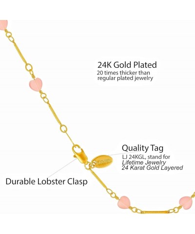 Pink Hearts Anklet for Women and Girls 24k Real Gold Plated 11.0 Inches $17.31 Anklets