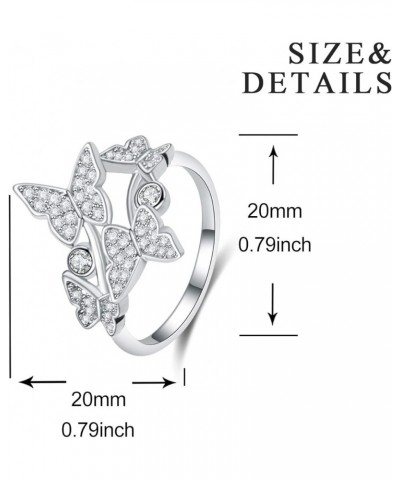 Sterling Silver Butterfly Ring, Crystal from Austria & Cubic Zirconia, Hypoallergenic Adjustable Open Ring, Fine Jewelry Gift...