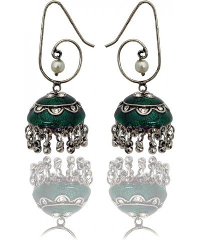 Traditional Indian Golden Minakari Jhumka Earrings With Stones And Pearls for Women (Pink) Oxidised Green $7.97 Earrings