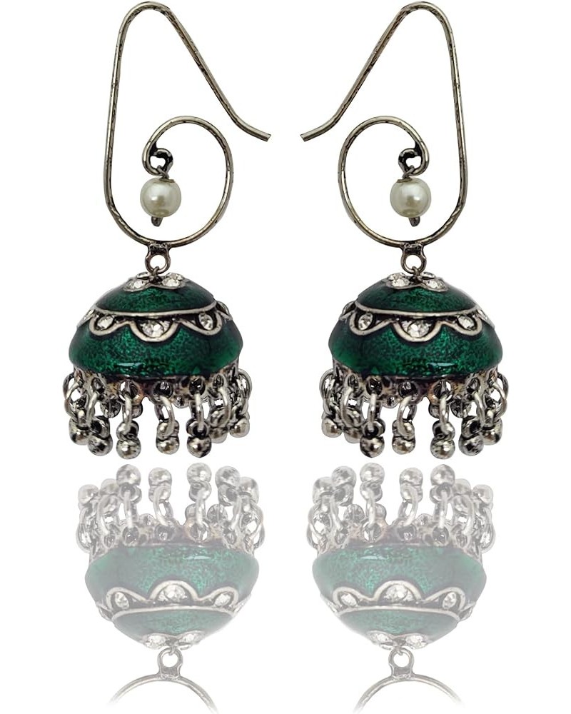 Traditional Indian Golden Minakari Jhumka Earrings With Stones And Pearls for Women (Pink) Oxidised Green $7.97 Earrings