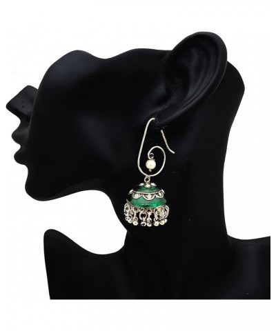 Traditional Indian Golden Minakari Jhumka Earrings With Stones And Pearls for Women (Pink) Oxidised Green $7.97 Earrings