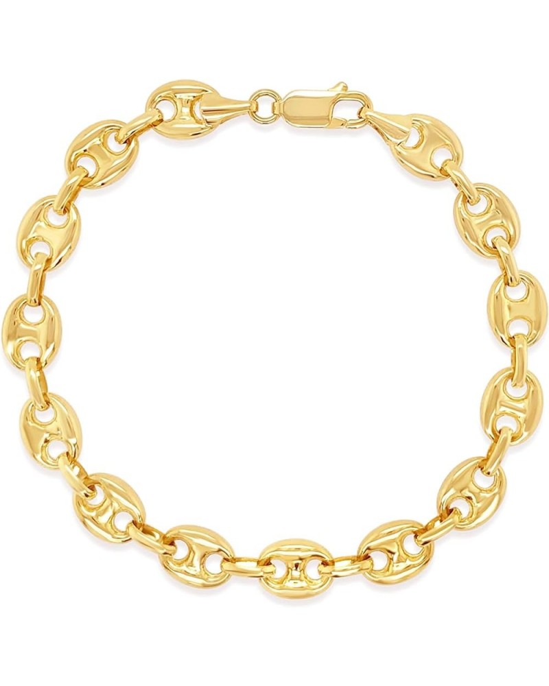 10k Gold Puffed Mariner Chain Bracelet, Hypoallergenic, Lobster Clasp Closure for Extra Security, Smooth Finish 11 mm 9 Inch ...