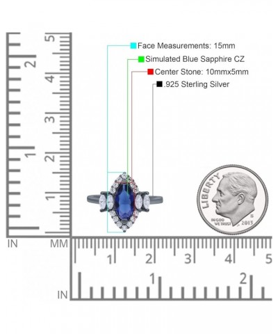 Marquise Cut Halo Vintage Art Deco Wedding Engagement Bridal Ring Simulated Cubic Zirconia 925 Sterling Silver Black Tone, Si...
