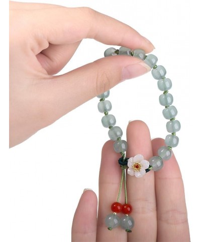 Chinese Style Women's Imitation Hetian Jade Bracelets, Ancient Style Flower Bead Bracelets, Woven Hand Rope Elegant Women Bra...