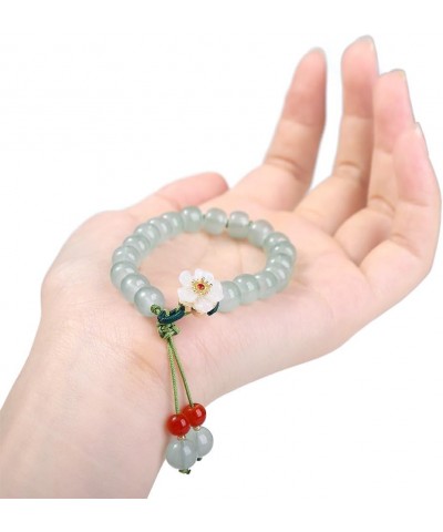 Chinese Style Women's Imitation Hetian Jade Bracelets, Ancient Style Flower Bead Bracelets, Woven Hand Rope Elegant Women Bra...