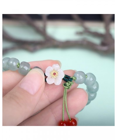 Chinese Style Women's Imitation Hetian Jade Bracelets, Ancient Style Flower Bead Bracelets, Woven Hand Rope Elegant Women Bra...