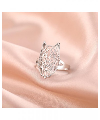 Adjustable Wolf Head Ring Norse Viking Stainless Steel Lion King Finger Ring Animal Head Jewelry for Women Men Wolf Head - Si...