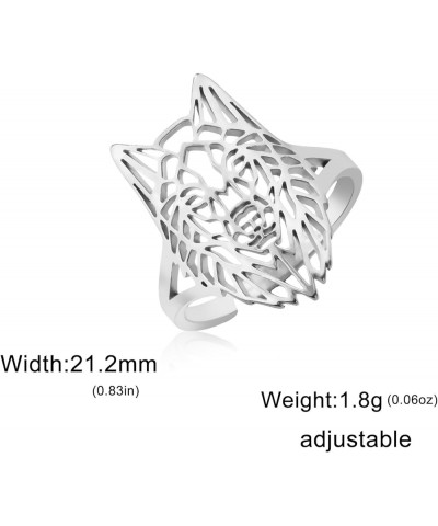 Adjustable Wolf Head Ring Norse Viking Stainless Steel Lion King Finger Ring Animal Head Jewelry for Women Men Wolf Head - Si...