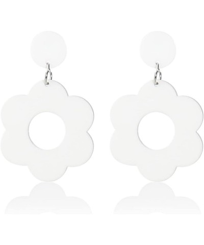 Acrylic 60s 70s Flower Dangle Earrings Daisy Drop Earrings Colorful Floral Earrings White $6.10 Earrings