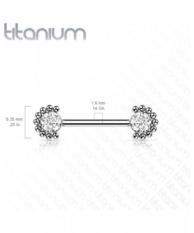 Dynamique Implant Grade Titanium Threadless Push in Nipple Barbell With Forward Facing Bezel Set CZ or Opal and Beaded Ball E...