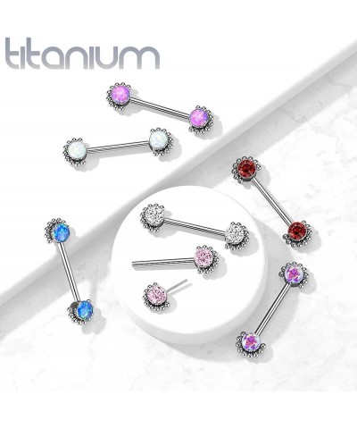 Dynamique Implant Grade Titanium Threadless Push in Nipple Barbell With Forward Facing Bezel Set CZ or Opal and Beaded Ball E...