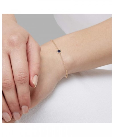 Round Blue Sapphire 0.11 ct Solitaire Station Minimalist Bracelet 14K Gold Rose Gold $93.60 Bracelets