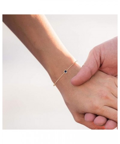 Round Blue Sapphire 0.11 ct Solitaire Station Minimalist Bracelet 14K Gold Rose Gold $93.60 Bracelets