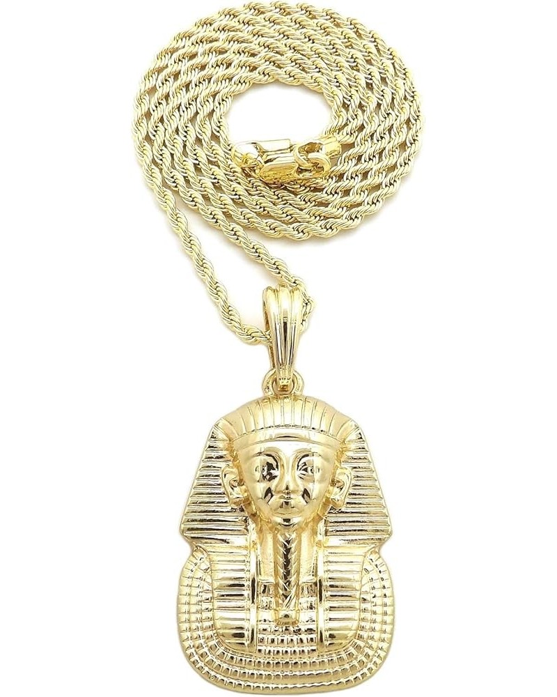 Egyptian Pharaoh King TUT Pendant 24" Various Chain Necklace in Gold, Silver Tone Gold / 2mm 24" Rope Chain $11.43 Necklaces