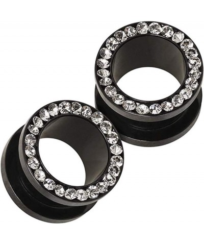 Black PVD Plated Multi CZ Screw Fit Tunnel Plug Earrings 1", Clear $13.64 Body Jewelry