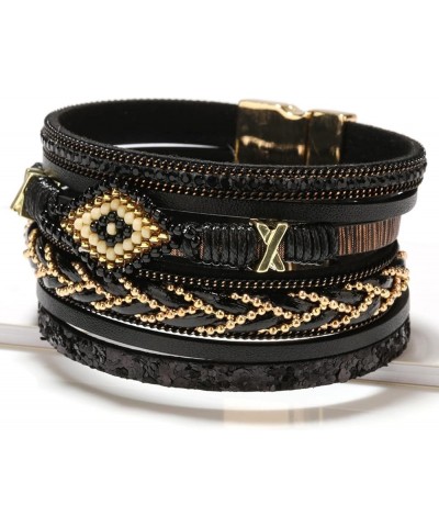 Boho Leather Wrap Bracelets for Women Cute Stackable Heart Summer Bracelets for Women Trendy 2024 Mothers Day Gifts B14:Black...