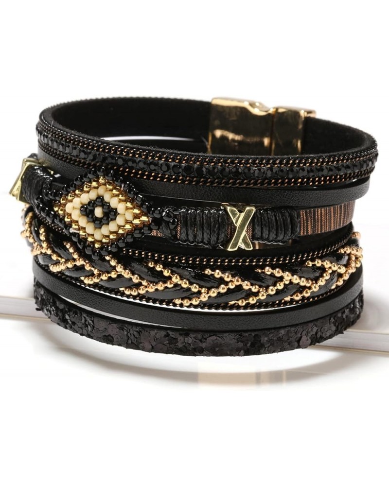 Boho Leather Wrap Bracelets for Women Cute Stackable Heart Summer Bracelets for Women Trendy 2024 Mothers Day Gifts B14:Black...