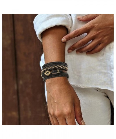 Boho Leather Wrap Bracelets for Women Cute Stackable Heart Summer Bracelets for Women Trendy 2024 Mothers Day Gifts B14:Black...