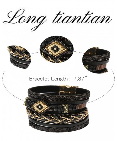 Boho Leather Wrap Bracelets for Women Cute Stackable Heart Summer Bracelets for Women Trendy 2024 Mothers Day Gifts B14:Black...